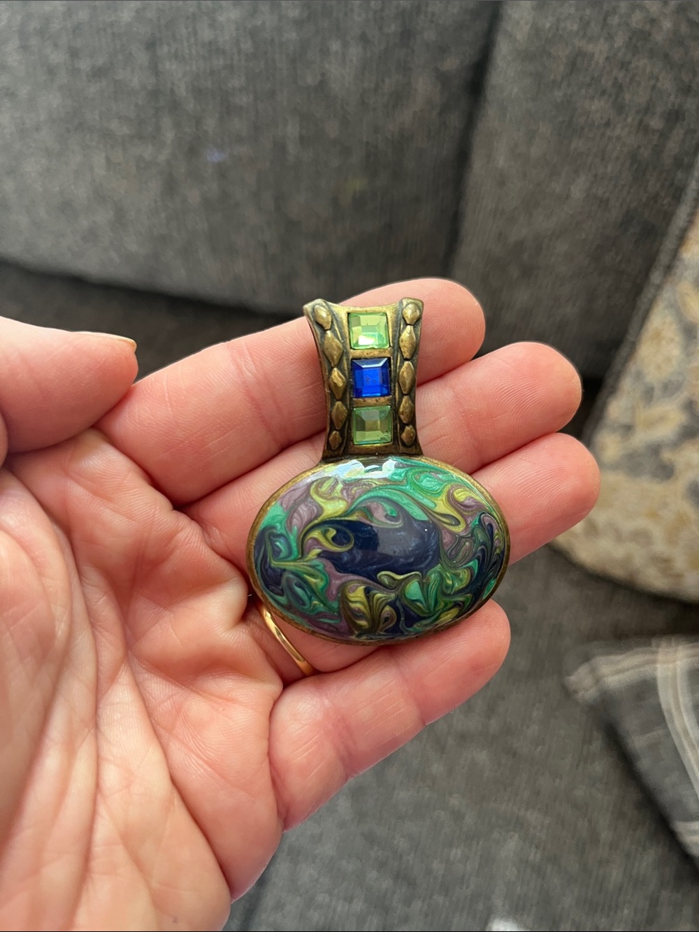Vntg. Art Nouveau Multicolor Swirl Enamel Pendant